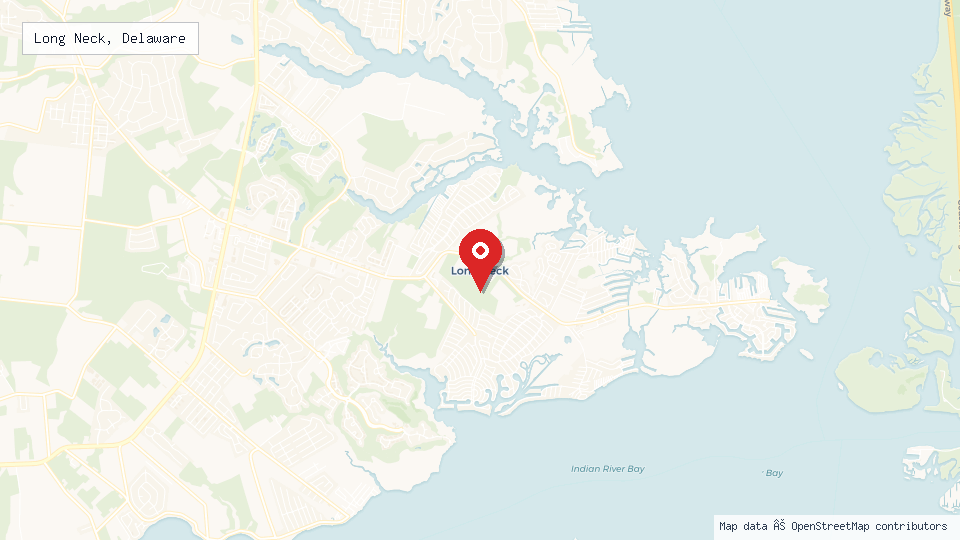 Street map of Long Neck, Delaware with location pin