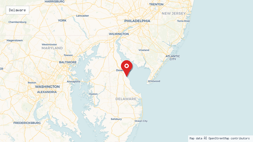 Street map of Delaware with location pin