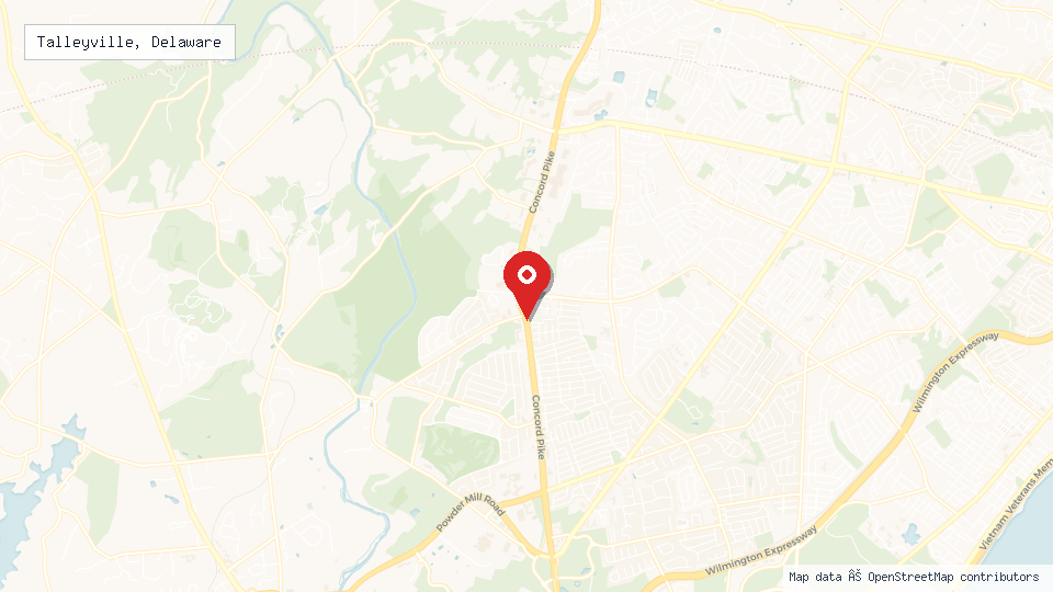 Street map of Talleyville, Delaware with location pin