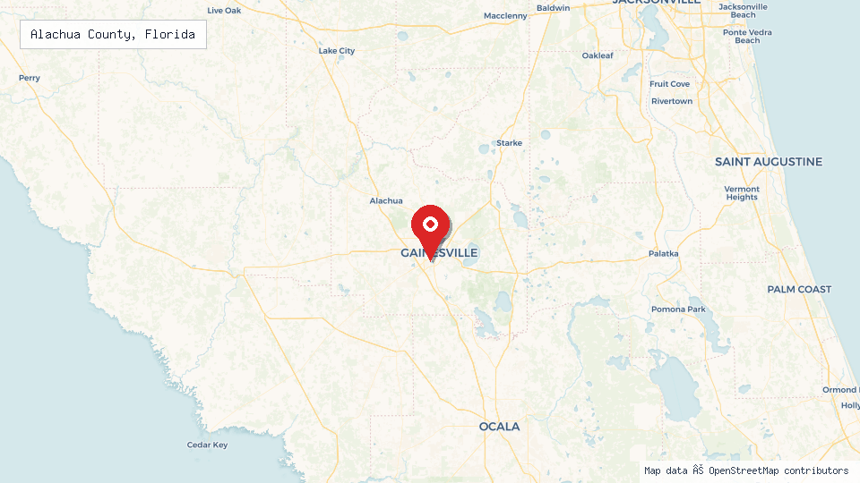 Street map of Alachua County, Florida with location pin