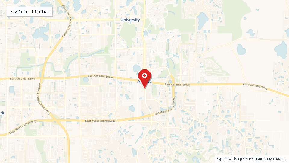 Street map of Alafaya, Florida with location pin