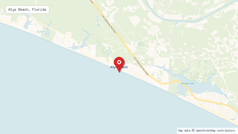 Street map of Alys Beach, Florida with location pin