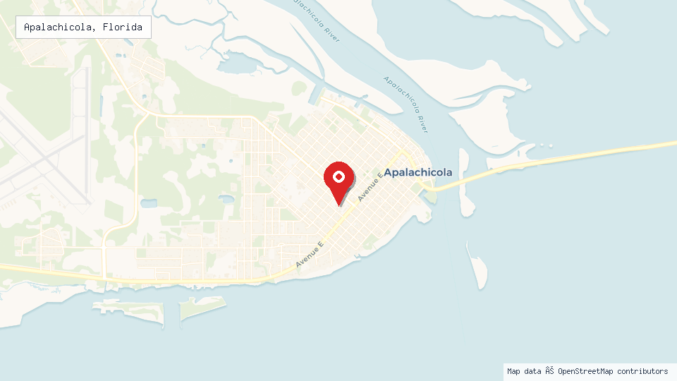 Street map of Apalachicola, Florida with location pin
