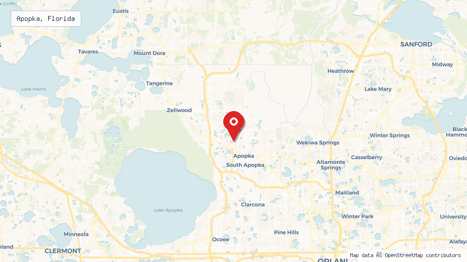 Street map of Apopka, Florida with location pin