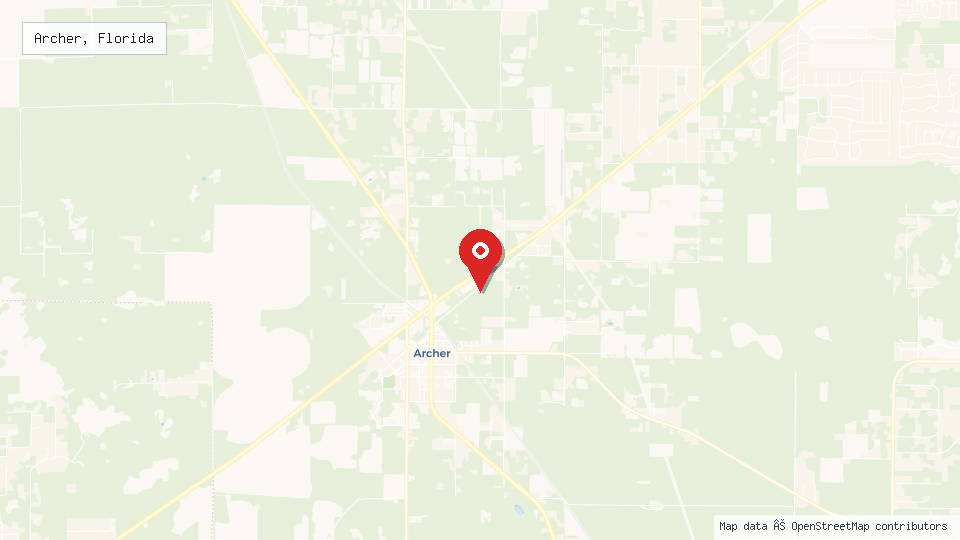 Street map of Archer, Florida with location pin