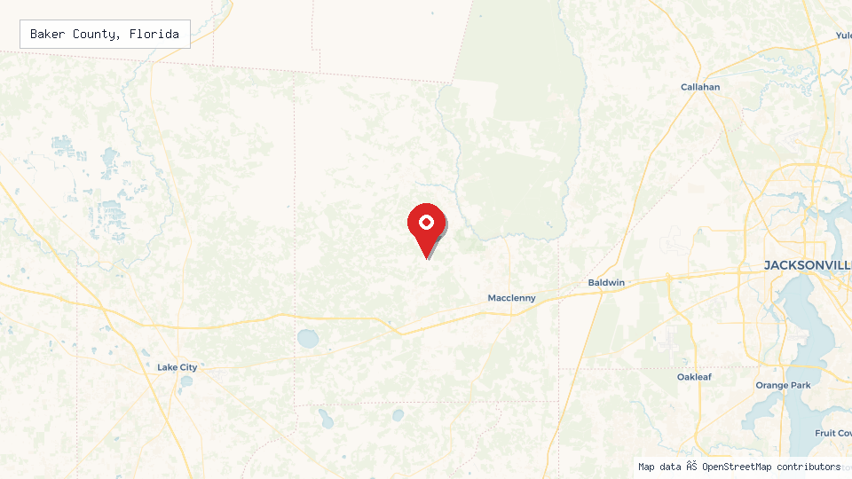 Street map of Baker County, Florida with location pin