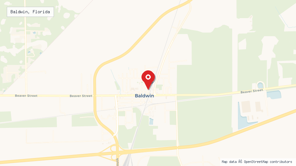 Street map of Baldwin, Florida with location pin