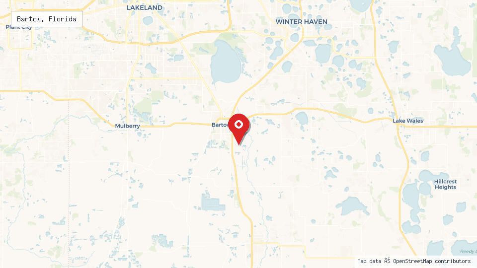 Street map of Bartow, Florida with location pin