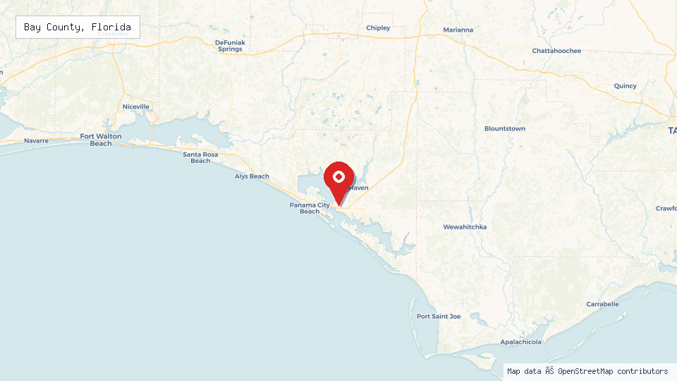 Street map of Bay County, Florida with location pin