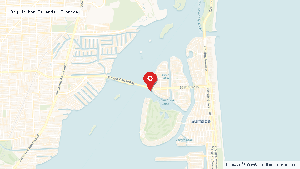 Street map of Bay Harbor Islands, Florida with location pin