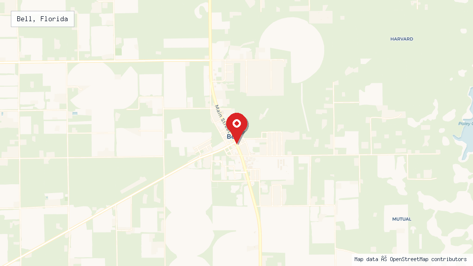 Street map of Bell, Florida with location pin