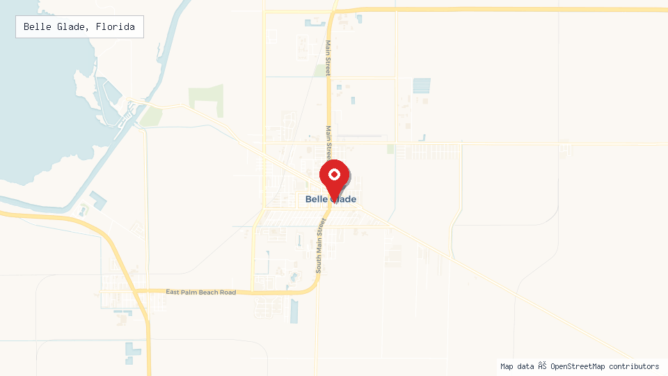 Street map of Belle Glade, Florida with location pin
