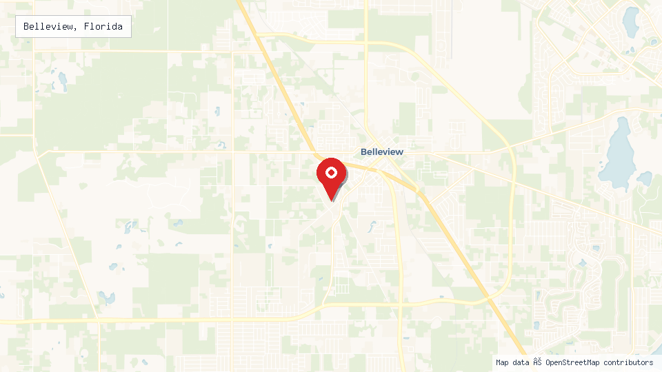 Street map of Belleview, Florida with location pin
