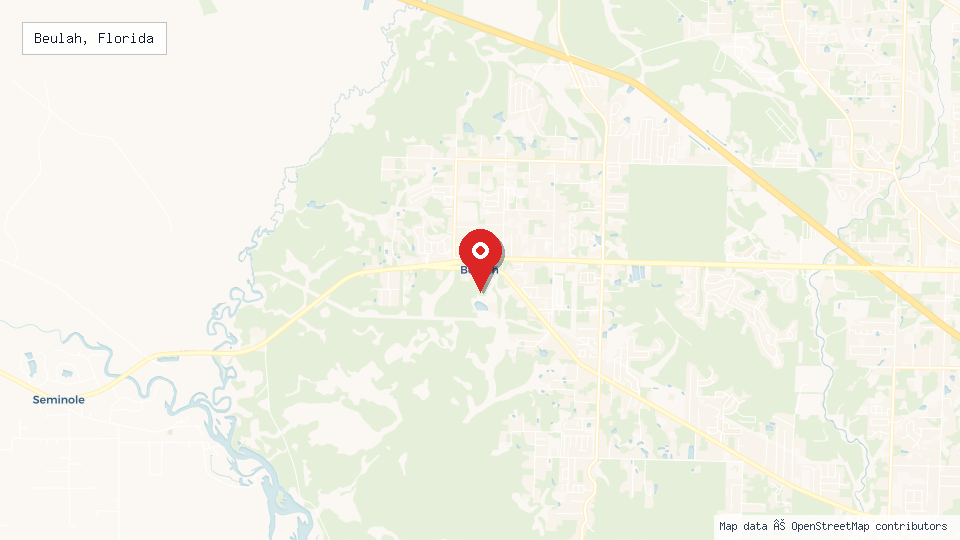 Street map of Beulah, Florida with location pin
