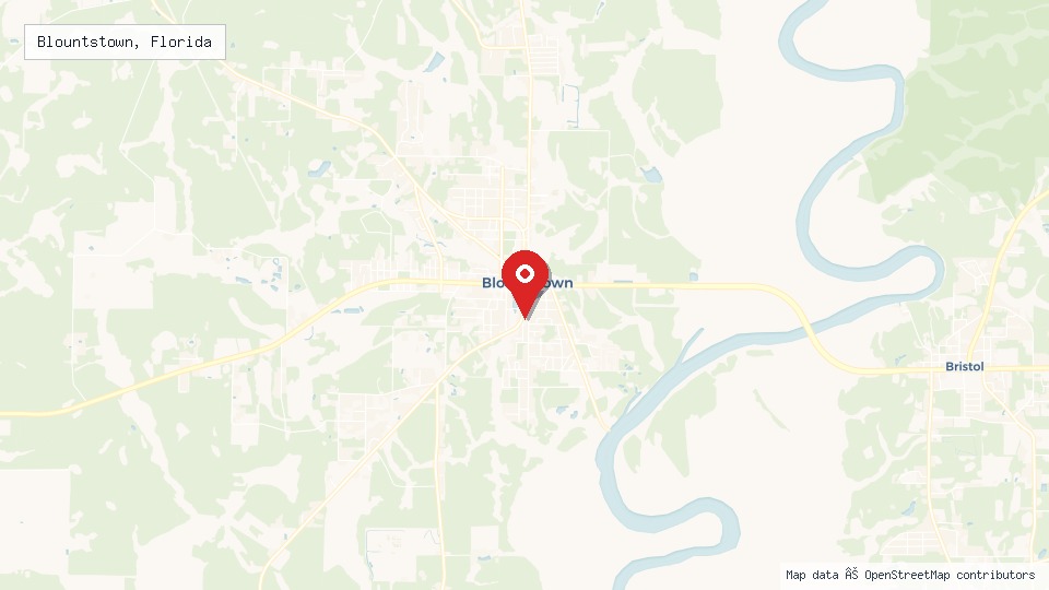 Street map of Blountstown, Florida with location pin