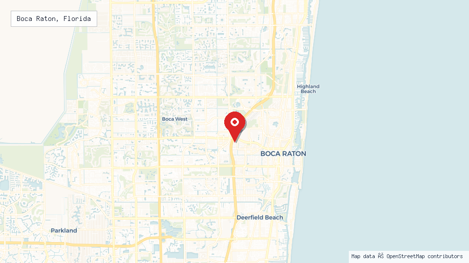 Street map of Boca Raton, Florida with location pin