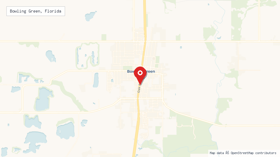 Street map of Bowling Green, Florida with location pin