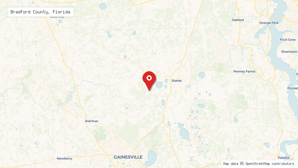 Street map of Bradford County, Florida with location pin