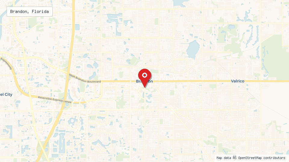 Street map of Brandon, Florida with location pin