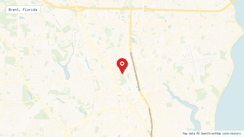 Street map of Brent, Florida with location pin