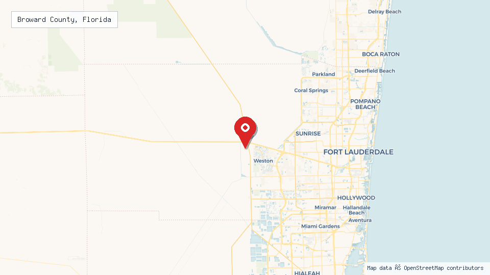 Street map of Broward County, Florida with location pin