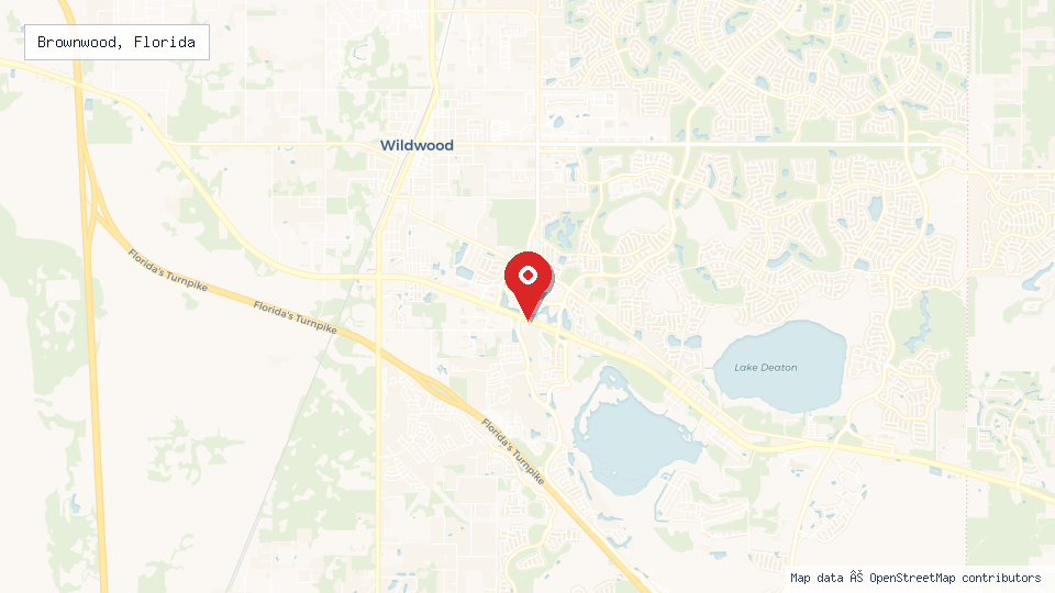 Street map of Brownwood, Florida with location pin