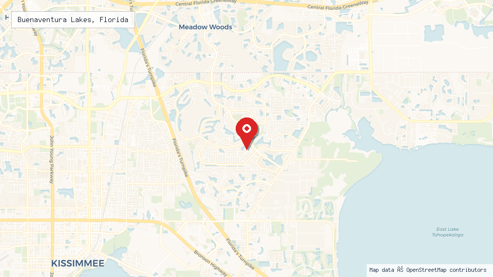 Street map of Buenaventura Lakes, Florida with location pin