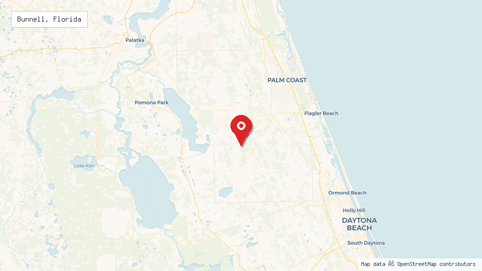 Street map of Bunnell, Florida with location pin