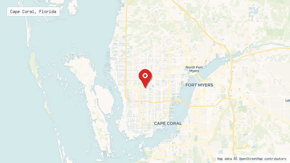 Street map of Cape Coral, Florida with location pin