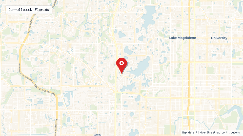 Street map of Carrollwood, Florida with location pin