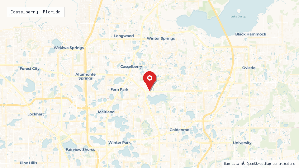 Street map of Casselberry, Florida with location pin
