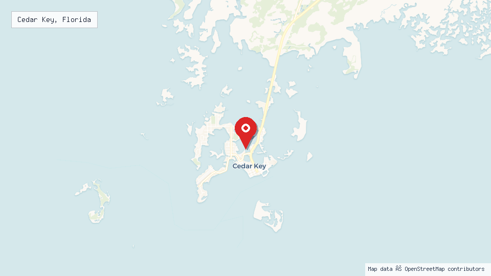 Street map of Cedar Key, Florida with location pin