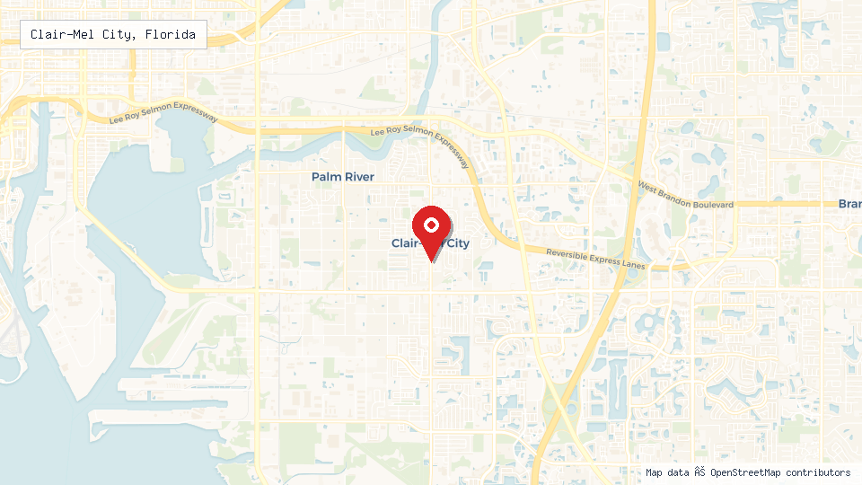 Street map of Clair-Mel City, Florida with location pin