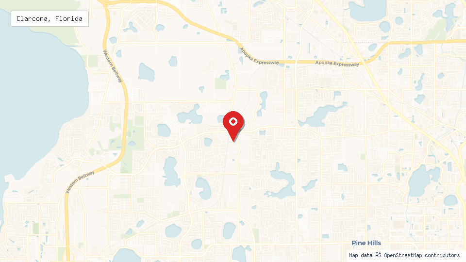 Street map of Clarcona, Florida with location pin