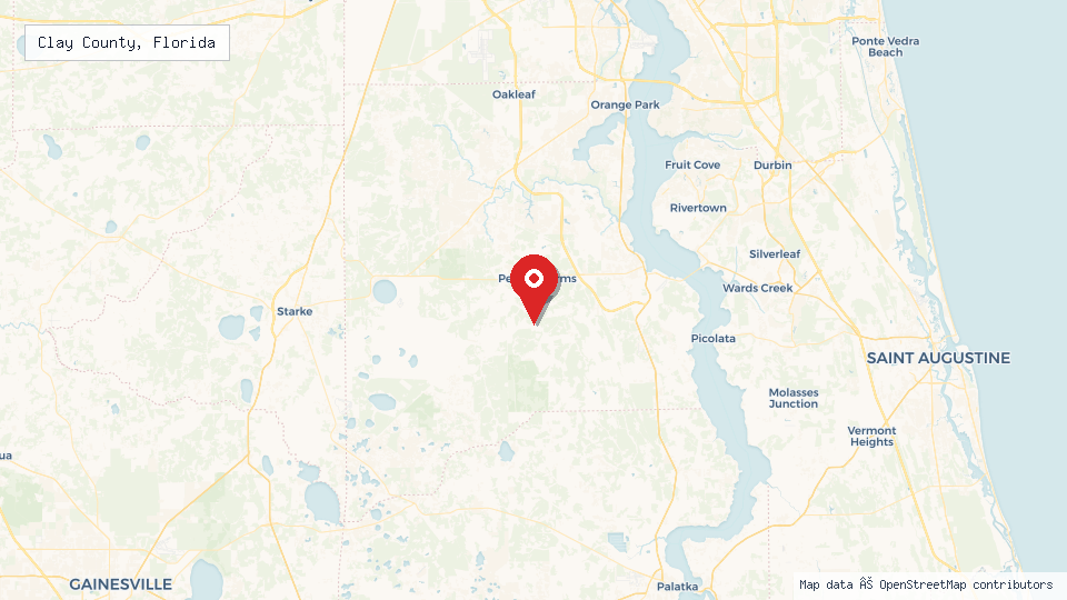 Street map of Clay County, Florida with location pin