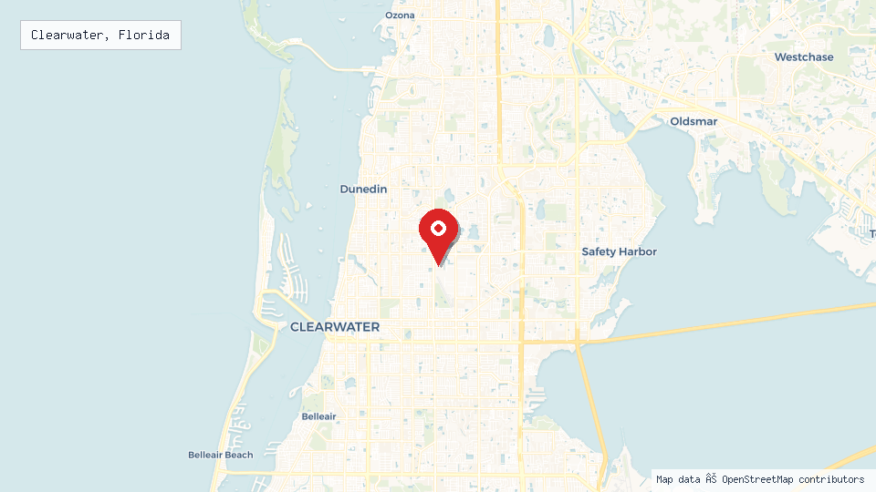 Street map of Clearwater, Florida with location pin
