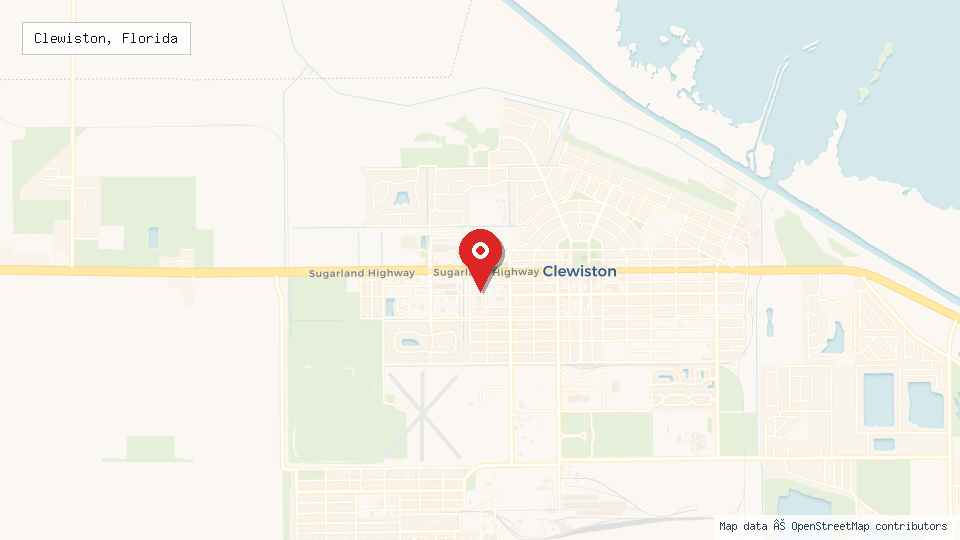 Street map of Clewiston, Florida with location pin