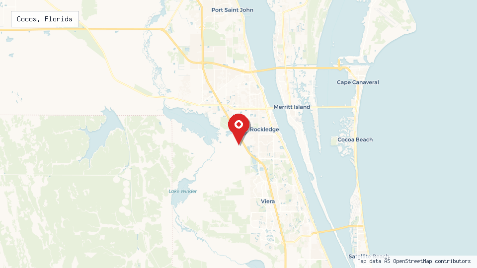 Street map of Cocoa, Florida with location pin