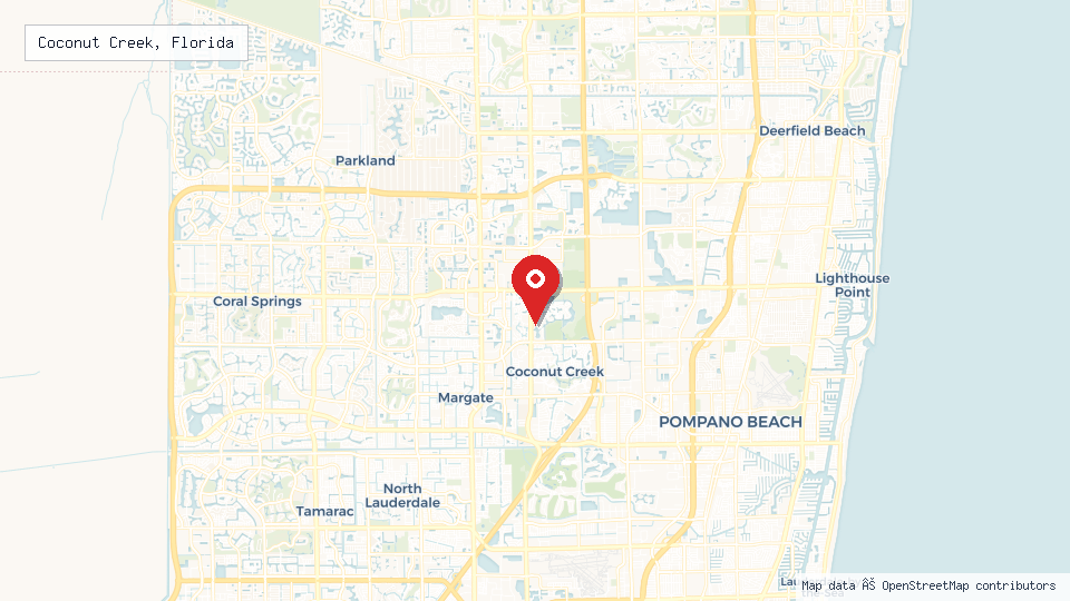 Street map of Coconut Creek, Florida with location pin