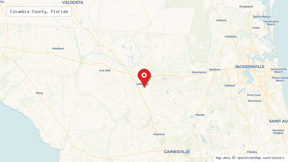 Street map of Columbia County, Florida with location pin