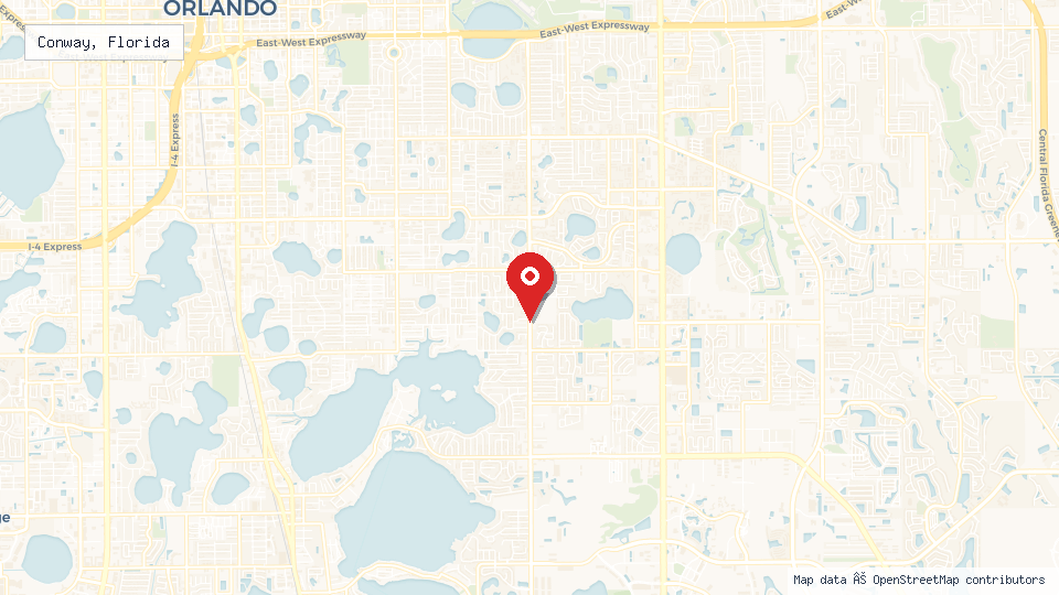Street map of Conway, Florida with location pin