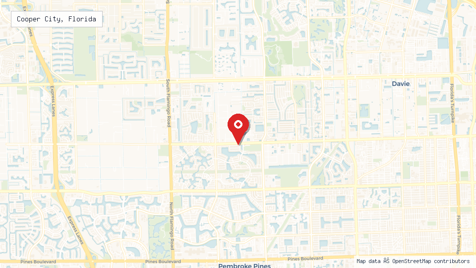 Street map of Cooper City, Florida with location pin