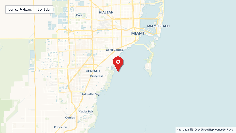 Street map of Coral Gables, Florida with location pin