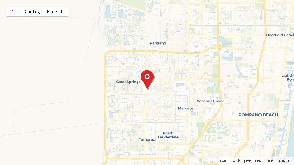 Street map of Coral Springs, Florida with location pin
