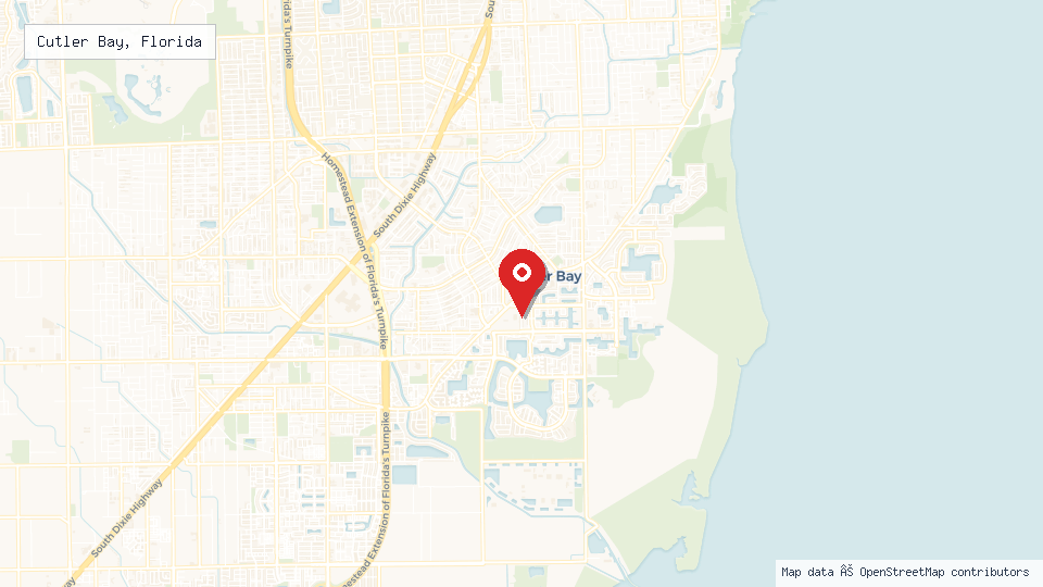 Street map of Cutler Bay, Florida with location pin