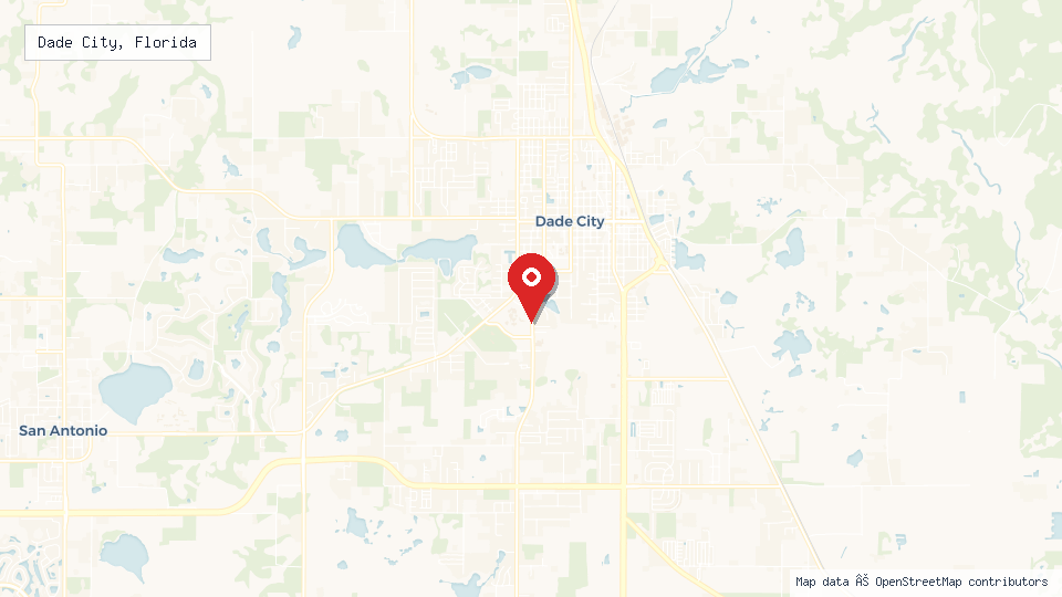 Street map of Dade City, Florida with location pin
