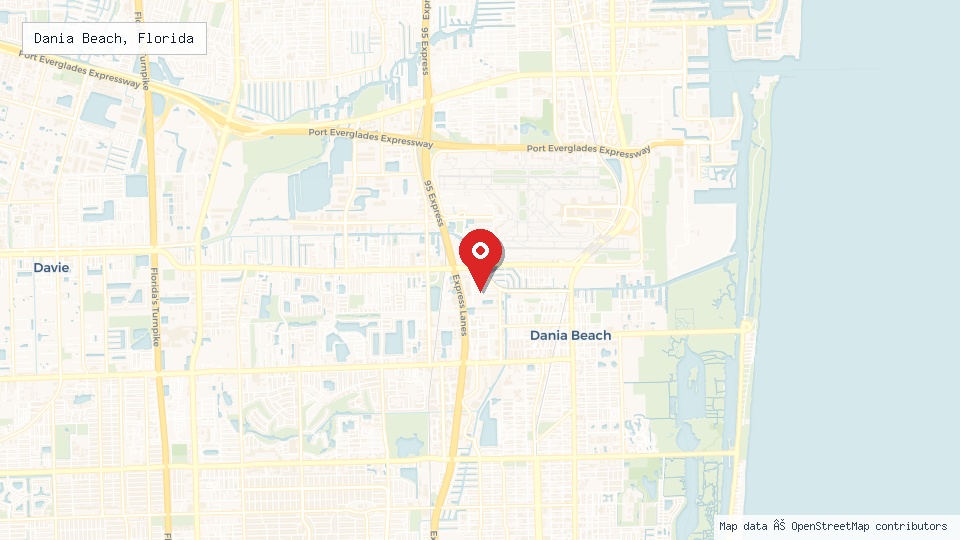 Street map of Dania Beach, Florida with location pin