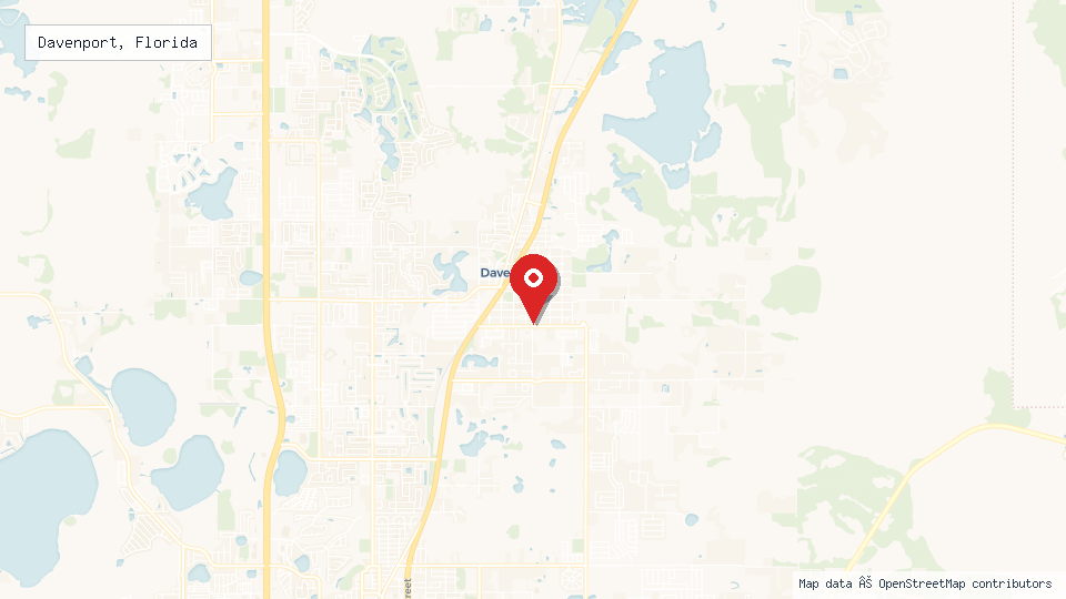 Street map of Davenport, Florida with location pin