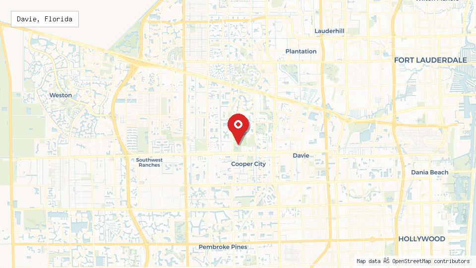 Street map of Davie, Florida with location pin