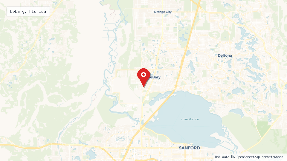 Street map of DeBary, Florida with location pin